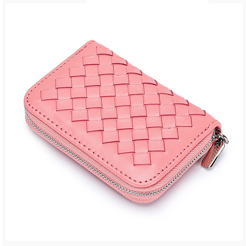 2023 Short Card Holder Sheepskin Woven Women's Card Case Cover Bag Leather Men Business ID Holders Zipper Cardholder Coin Purse