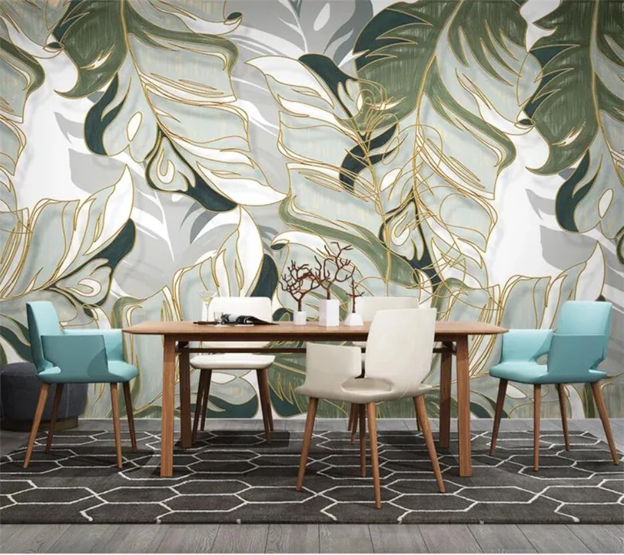 

Custom wallpaper 3d photo murals Nordic hand-painted tropical plants leaves lines light luxury TV background wall paper 3d mural