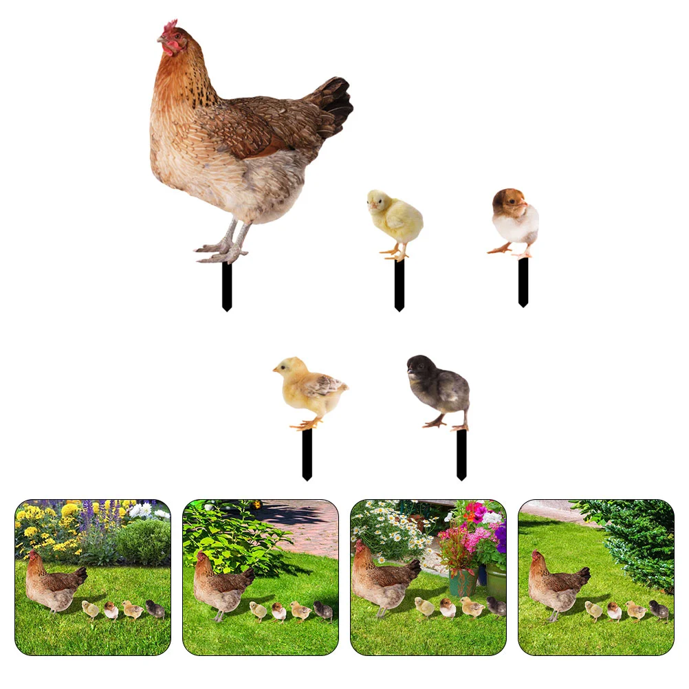 

5 Pcs Chicken Card Outdoor Adornment Decor Garden Stake Floor Trim Yard Ornaments Accessories Animal Stakes