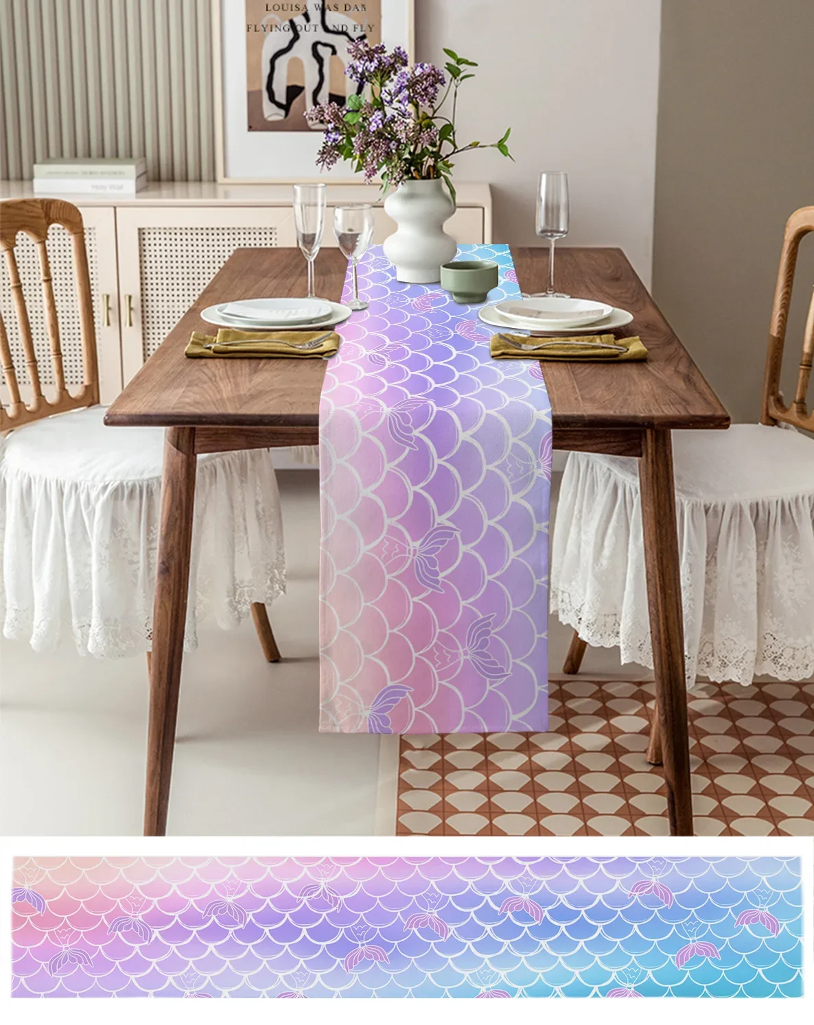 Хвост русалки градиентные льняные дорожки для стола аксессуары украшения