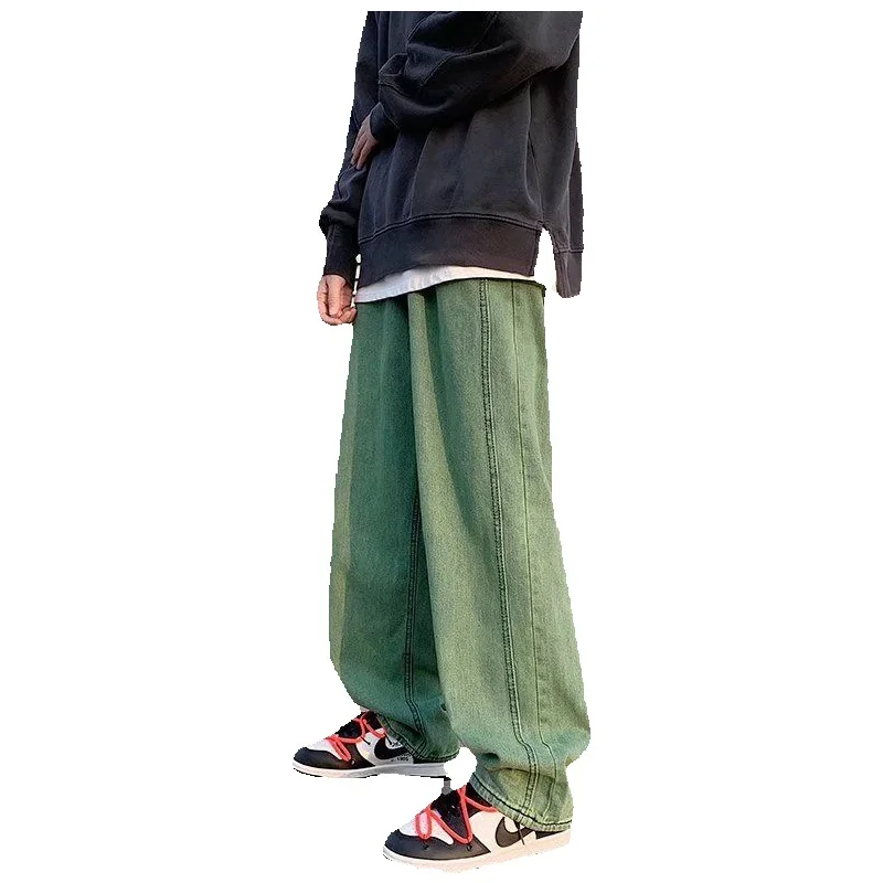 Green Baggy Jeans Men Fashion Retro Casual Straight Jeans Men Japanese Streetwear Hip Hop Loose Denim Pants Mens Trousers S-5XL