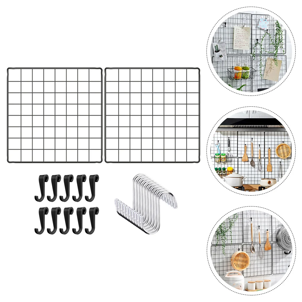 

Wall Grid Wire Panel Photo Display Hanging Pegboard Organizer Storage Shelfrack Mesh Board Iron Frame Metal Mounted Hooks