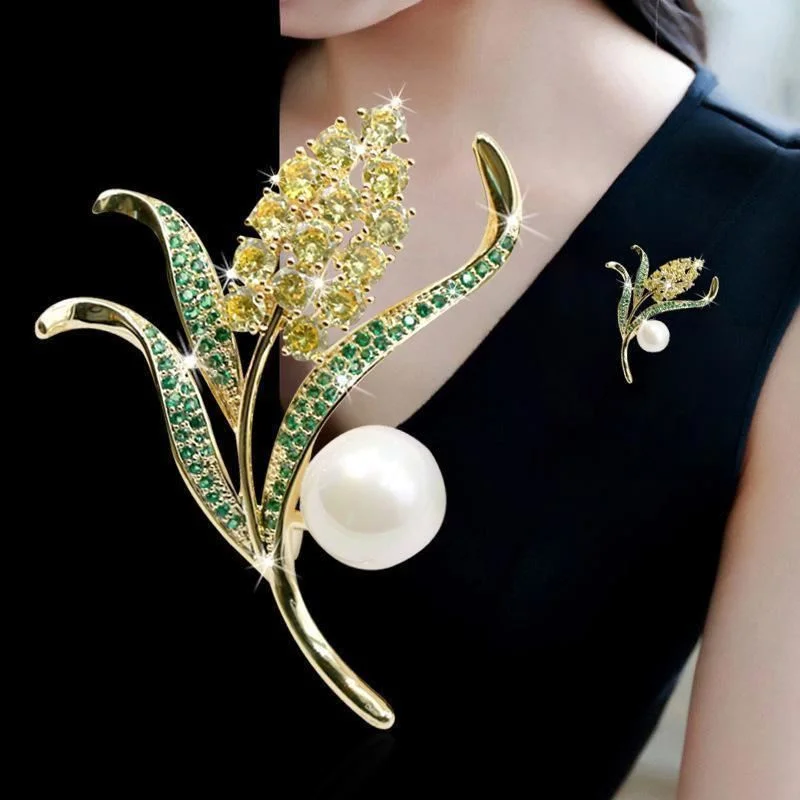 

Luxury Green Leaf Rhinestone Wheat Ear Brooch Collar Pins For Suit Shining Women Wedding Brooches Jewelry Gift
