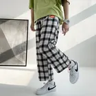 Мужские клетчатые брюки для бега мужские черные хлопковые комфортные брюки Летняя Повседневная Уличная свободные брюки японский модный тренировочные брюки