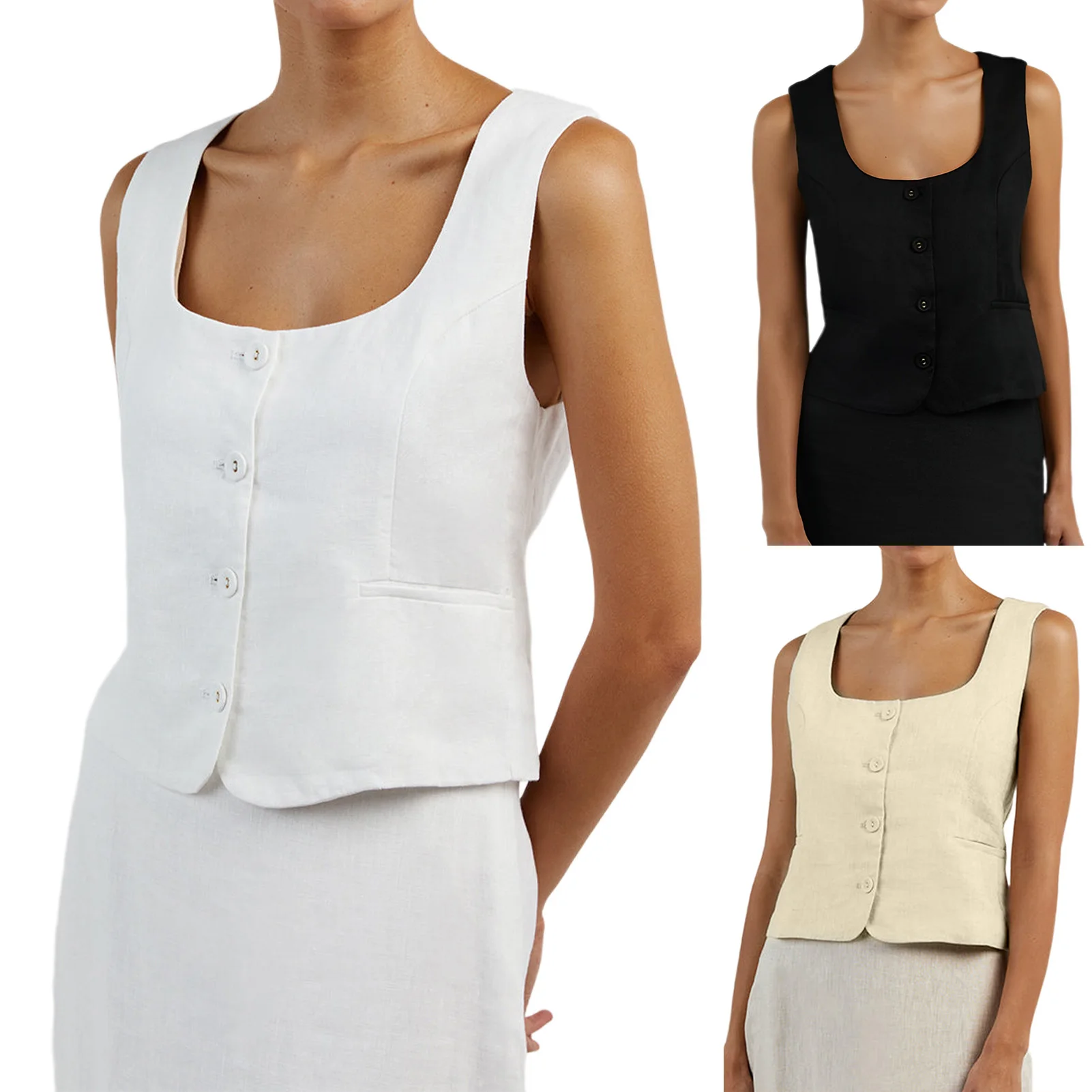 

Women Square Neck Vest Cozy Sleeveless Waistcoats Solid Color Slim Fit Chic Elegant Jacket Waistcoat