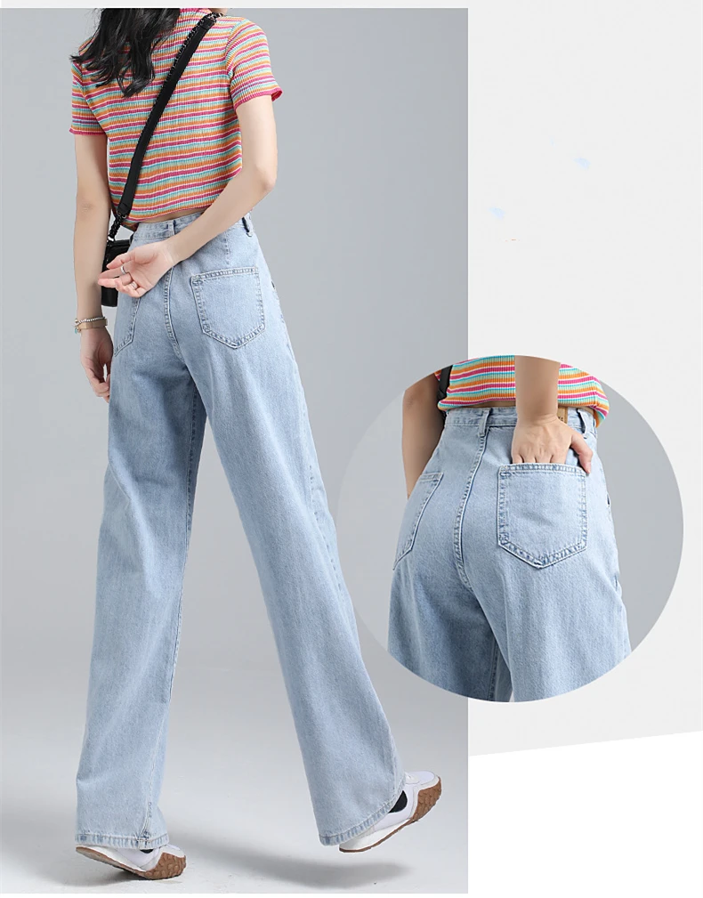 new spring autumn fashion casual brand female women girls high waist loose wide leg jeans