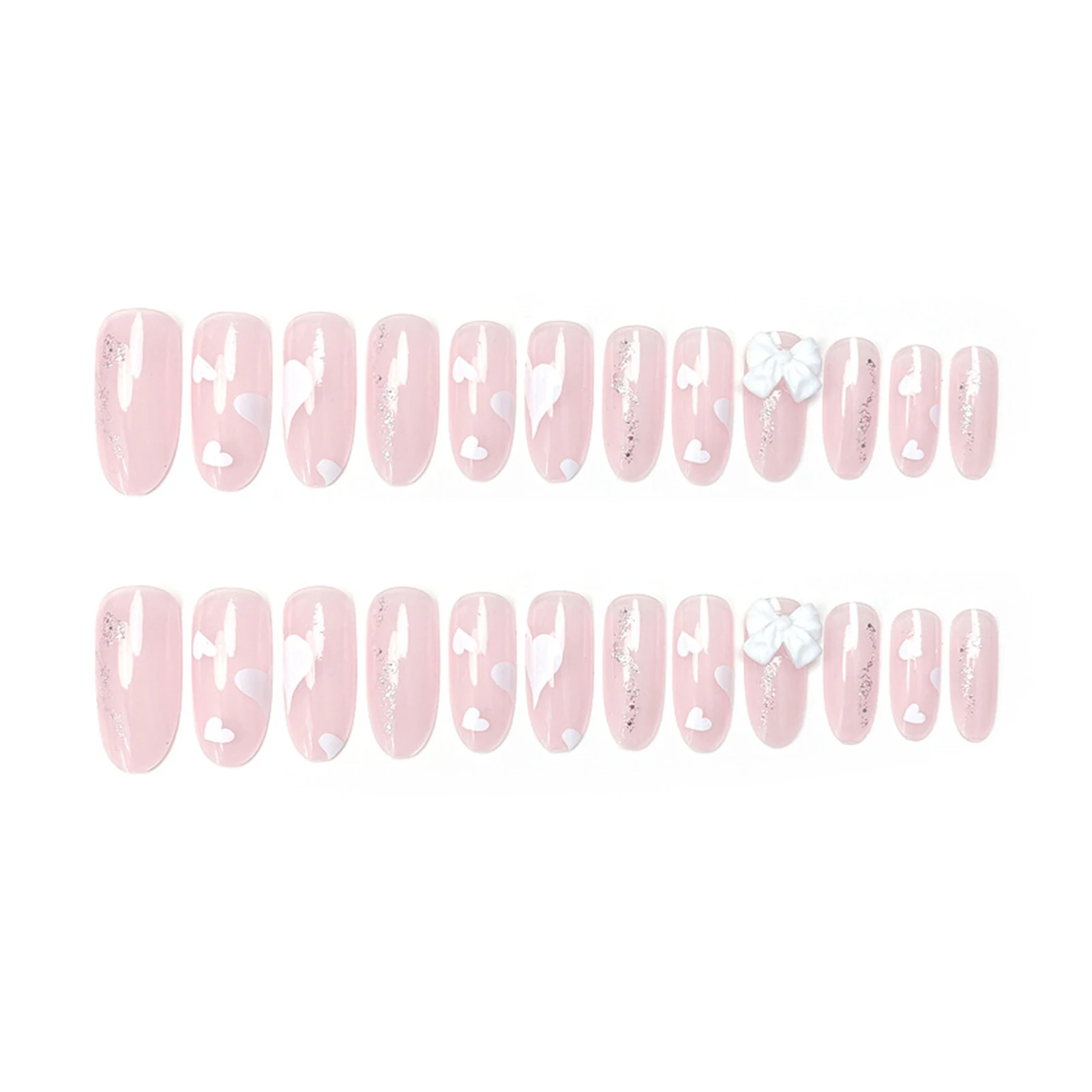 24 шт. розовые накладные ногти средней длины миндально-белые сердце любви 3D