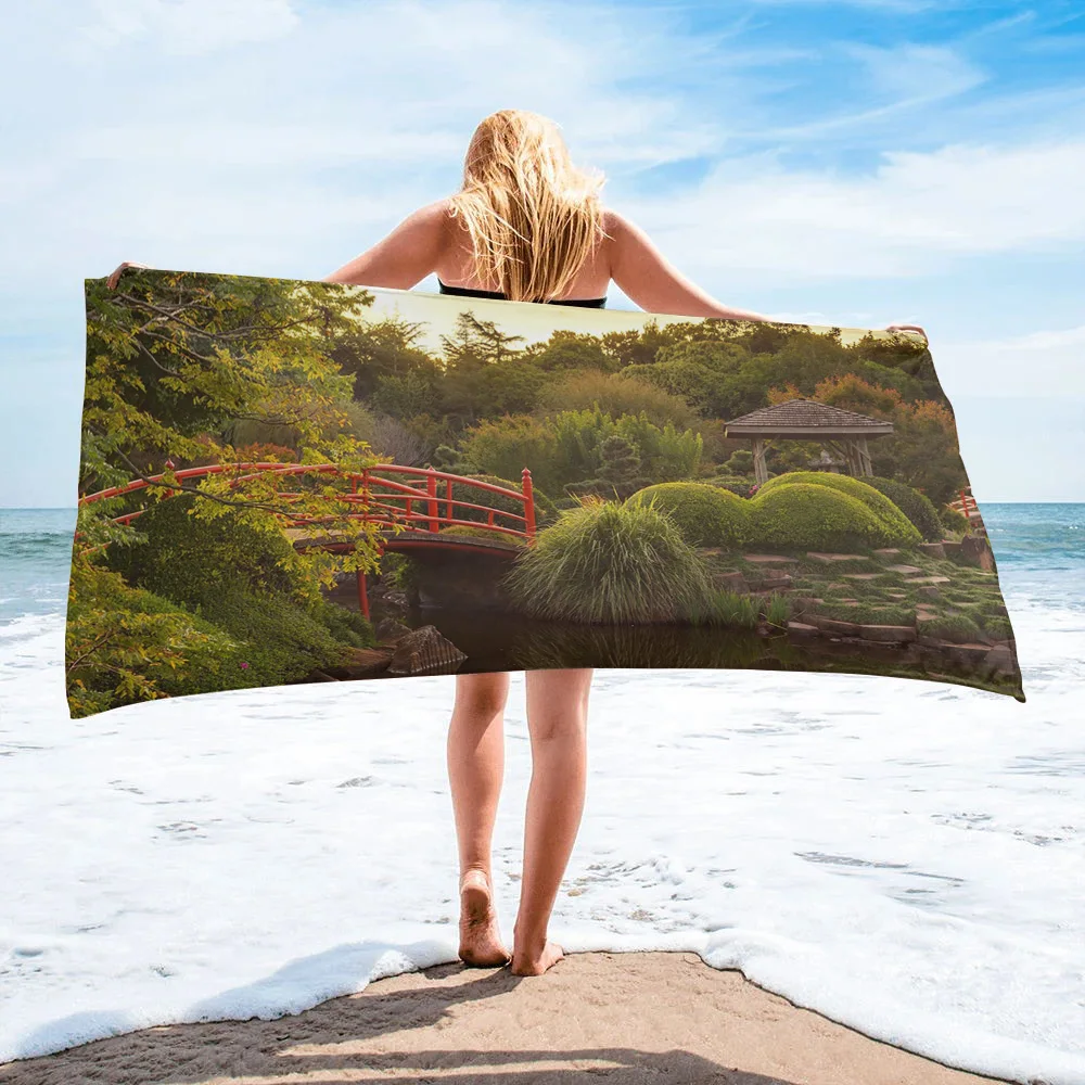 

Twilight Time Scenery Quiet Pond Pavilion Tree Bridge Bath Towel Absorbent Beach Towels Face Shower Towel For Bathroom Washcloth