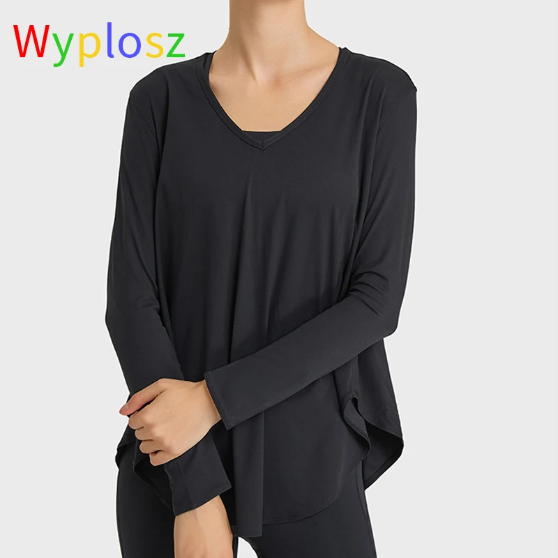 Wyplosz Solid Color Yoga Long Shirts Exercise Workout Running Fitness Quick Drying Sexy Items Fold Ventilation Gym Winter Loose