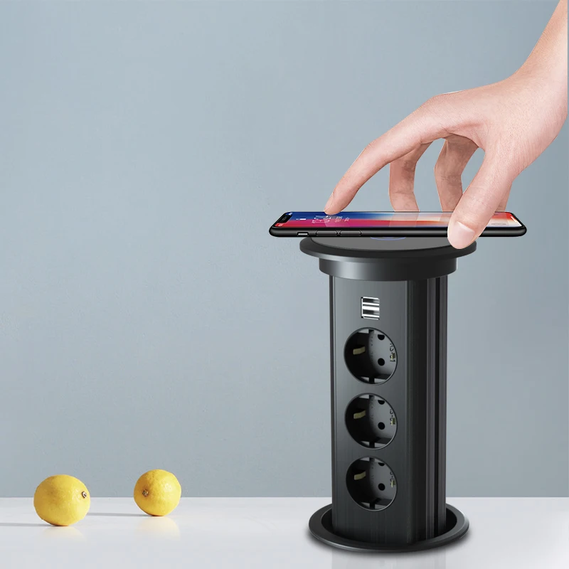 

Customize EU Power Pop Up Socket Outlet Conference Pop Up Table Socket Electrical Pop Up Plug with Wireless Charger