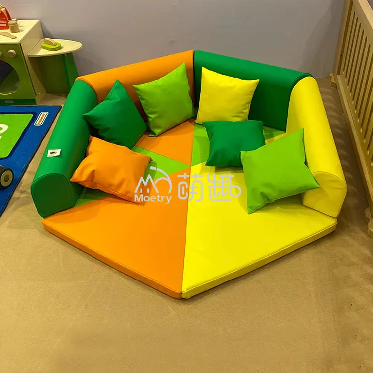 Фото Мягкий модульный коврик-уголок Moetry Natural Color Hexagonal для чтения с подушкой, для детей, для детского сада, класса, игровой мебели №4