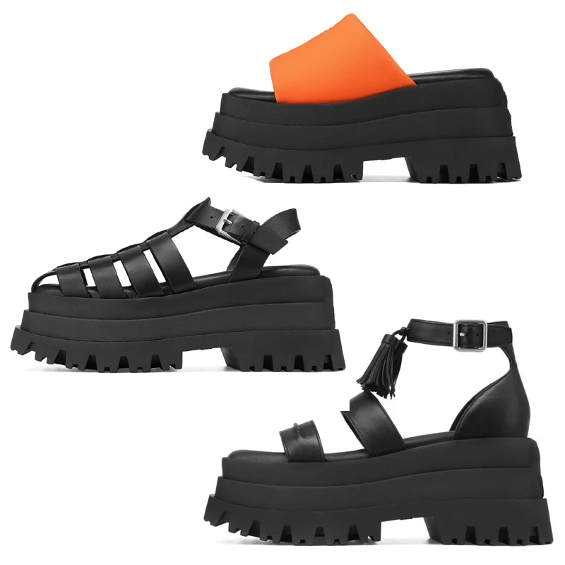 

2022 New Brand Platform Roman Sandals Thick Base Slipper Fashion Tassel Hollow Out Women's Shoes Black Big Size Zapatos Mujer