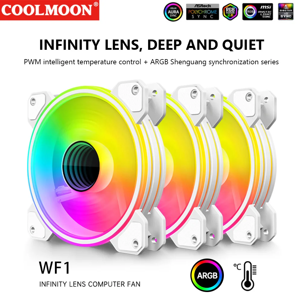 

COOLMOON 12cm Chassis Cooler Radiator 5V 3Pin ARGB Aura Sync Desktop PC Case Fan Silent with 4Pin PWM Temperature Control