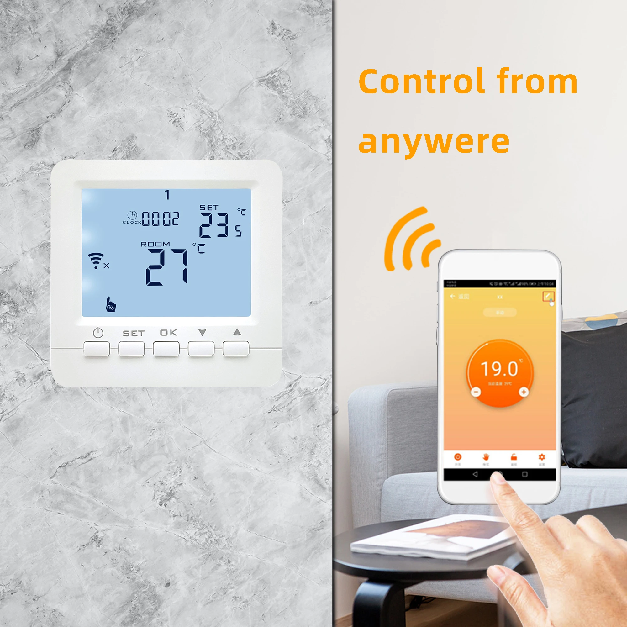 Фото Умный термостат Minco Heat Wi-Fi HY02B05, 230 В переменного тока, 50/60 Гц, Газовый Бойлер/термостат для подогрева воды, работает с Alice/Alexa/Google Home №5