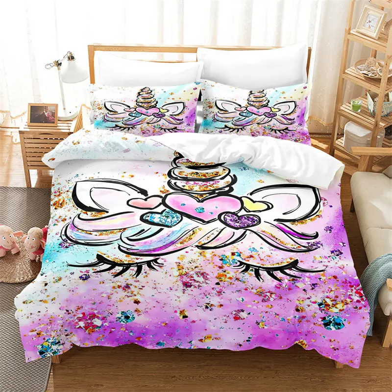 

Magical Unicorn Ultra Soft Girls King Queen Bedding Set Microfiber With Sparkle Stars Print Duvet Cover Pillow Case Home Textile