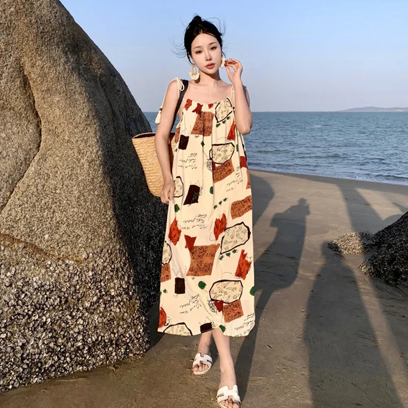 

Новинка 2023, летнее пляжное платье для отпуска для женщин, высококачественное длинное платье на бретельках с принтом в тайском стиле, бесплатная доставка