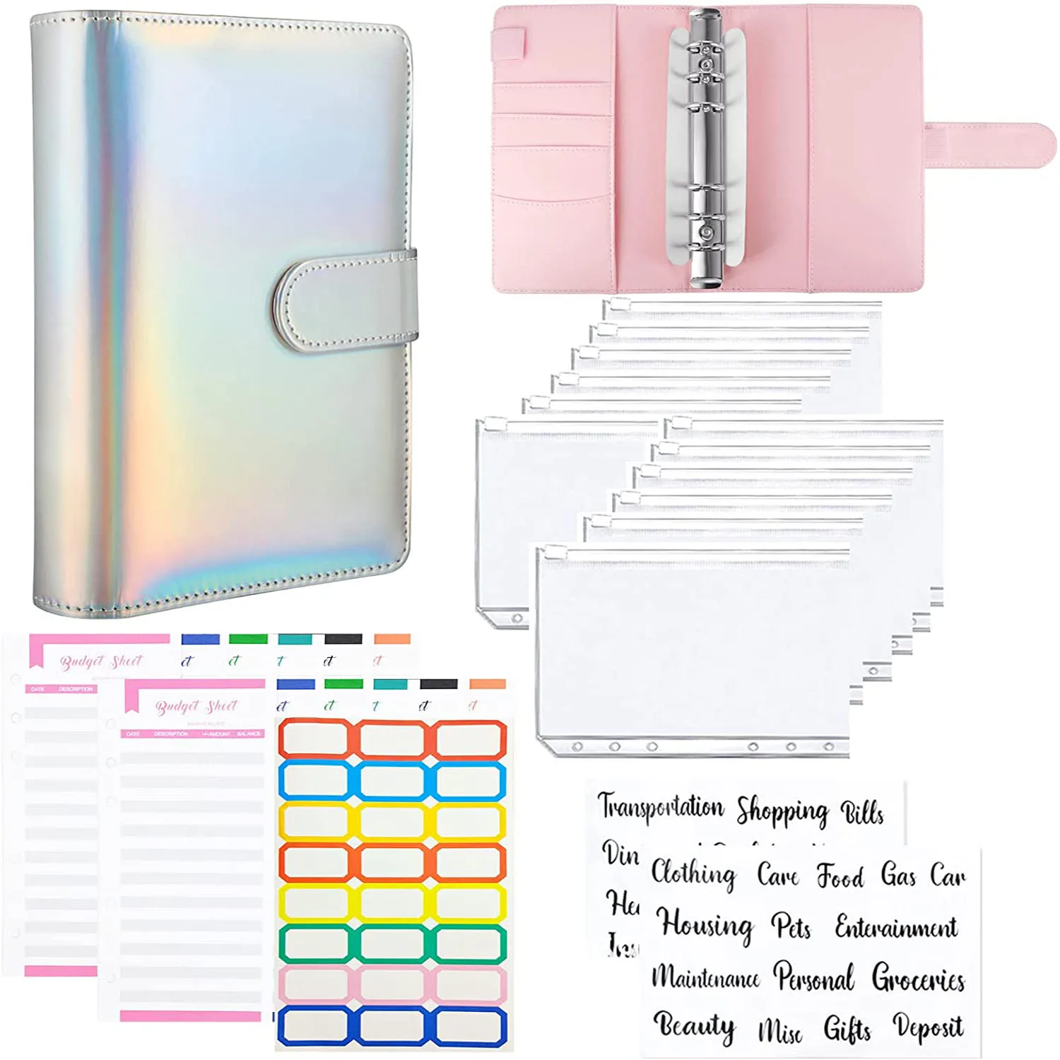 

A6 Budget Binder Cash Budget Envelopes System Set with 12pcs Clear Binder Envelopes, Label Stickers, Money Organize for Saving