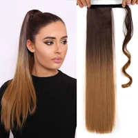 synthetic wavy straight hair extension 22 inch long ponytail blonde brown clip in hair extensions for women wrap around ponytail