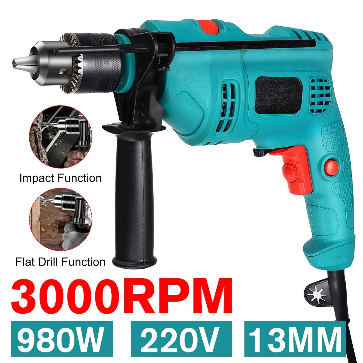

Ручная Ударная дрель Drillpro, 3000 об./мин., 980 Вт, 220 В