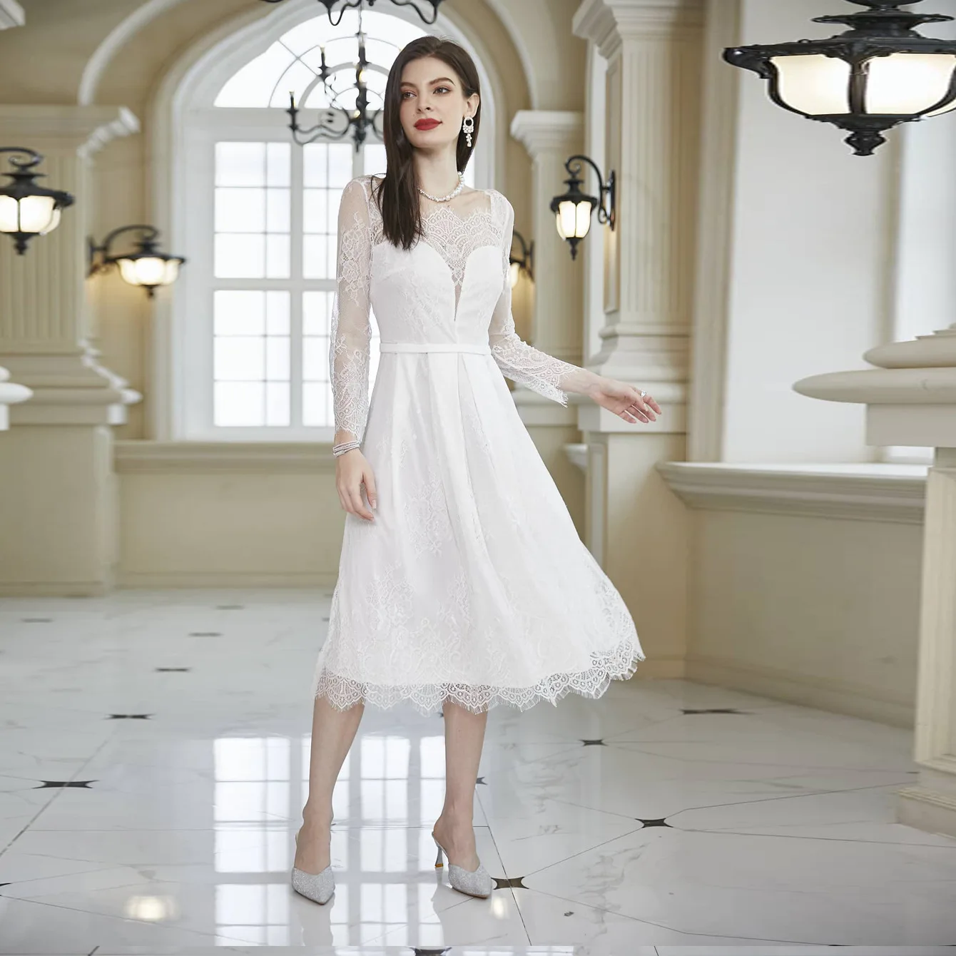 

Новинка весна-лето 2023 облегающее свадебное платье с длинным рукавом Новинка платье средней длины