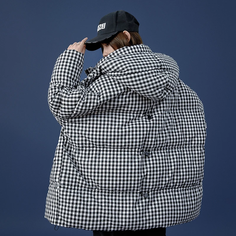 Women Winter Plaid Jackets Long Sleeve Down Cotton Parkas Coats Hooded Thick Plus Velvet Warm Coat Casual Loose Female Overcoat