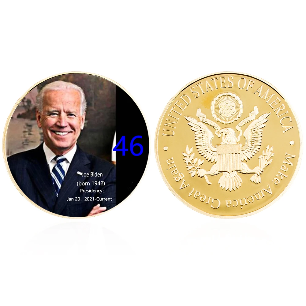 Новинка 2022 памятные монеты 46 президентов США позолоченные Biden с изображением