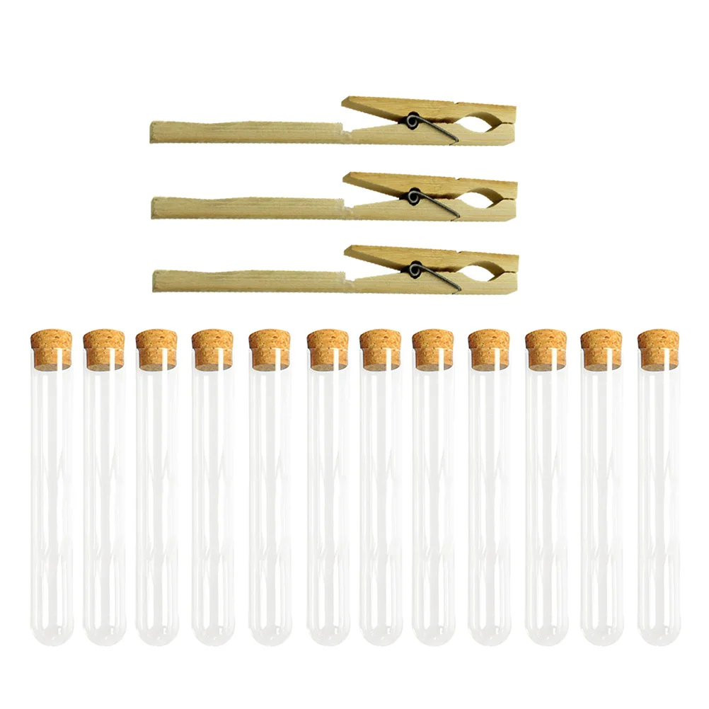 

15pcs 15*100mm Hard Plastic Test Tube Cork Release Tube Sealed Tube Pin Tubes with Wooden Plugs and 3 Clips Epruvete Laboratory