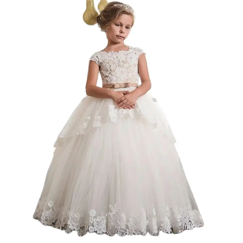 

White Lace Flower Girls Dresses For Wedding Pleated Ruffles Girls First Communion Dresses Girls Special Occasion Dresses
