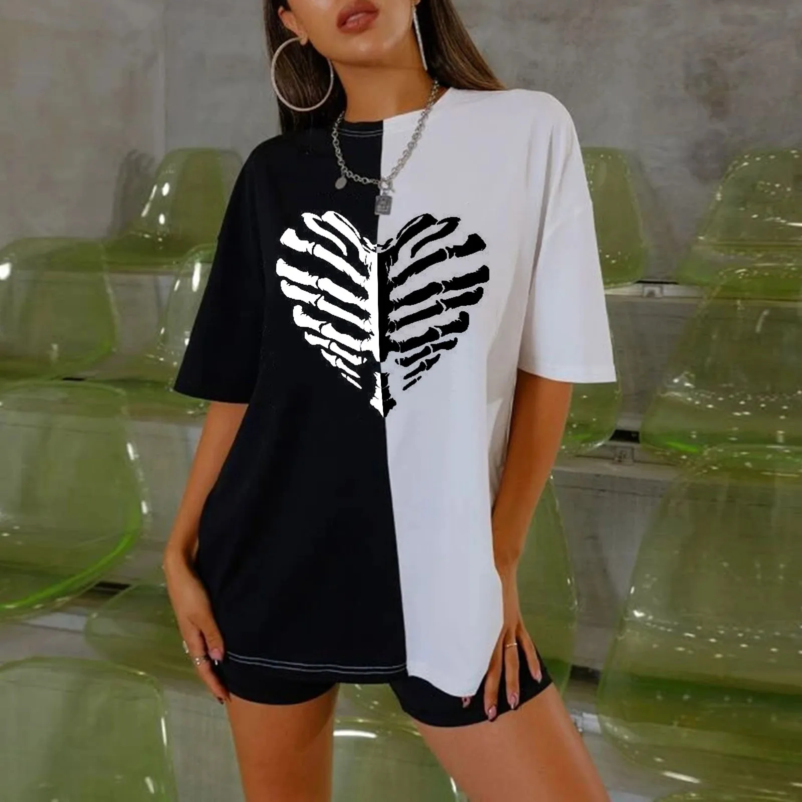 

Women‘s T-shirt Harajuku Fashion Slull Printed Y2k Top Casual Short Sleeve Round Neck Shirts Loose T Shirt Women Hip Hop Clothes