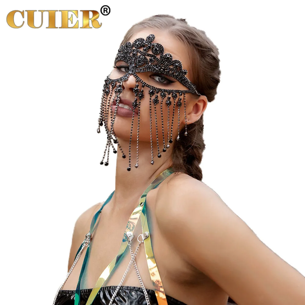 

CUIER маскарад для вечерние черного цвета для женщин ручная работа кисточка изысканные стразы цветок Заводская маска для головы