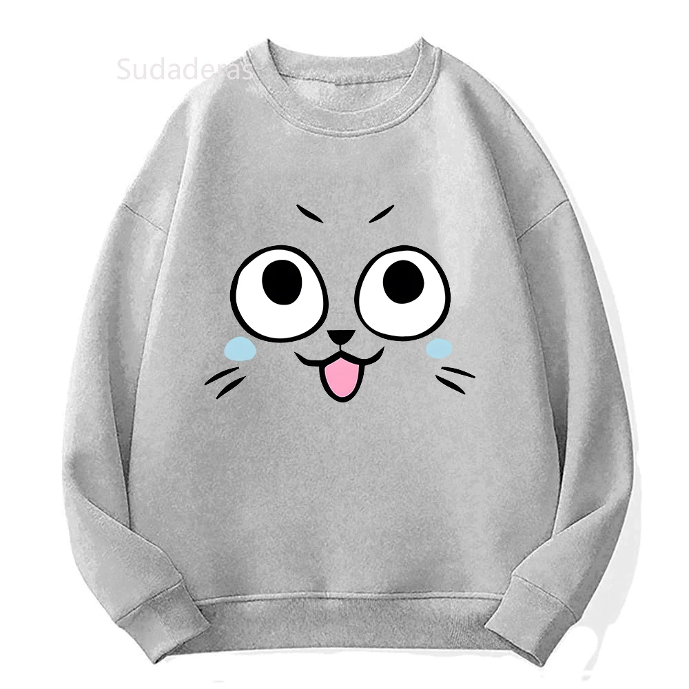 Fairy Tail Sweatshirt Happy Cat Face Print Hoody Girls Oversized Tracksuits Anime Cartoon Graphic Pullovers Harajuku Couple Tops