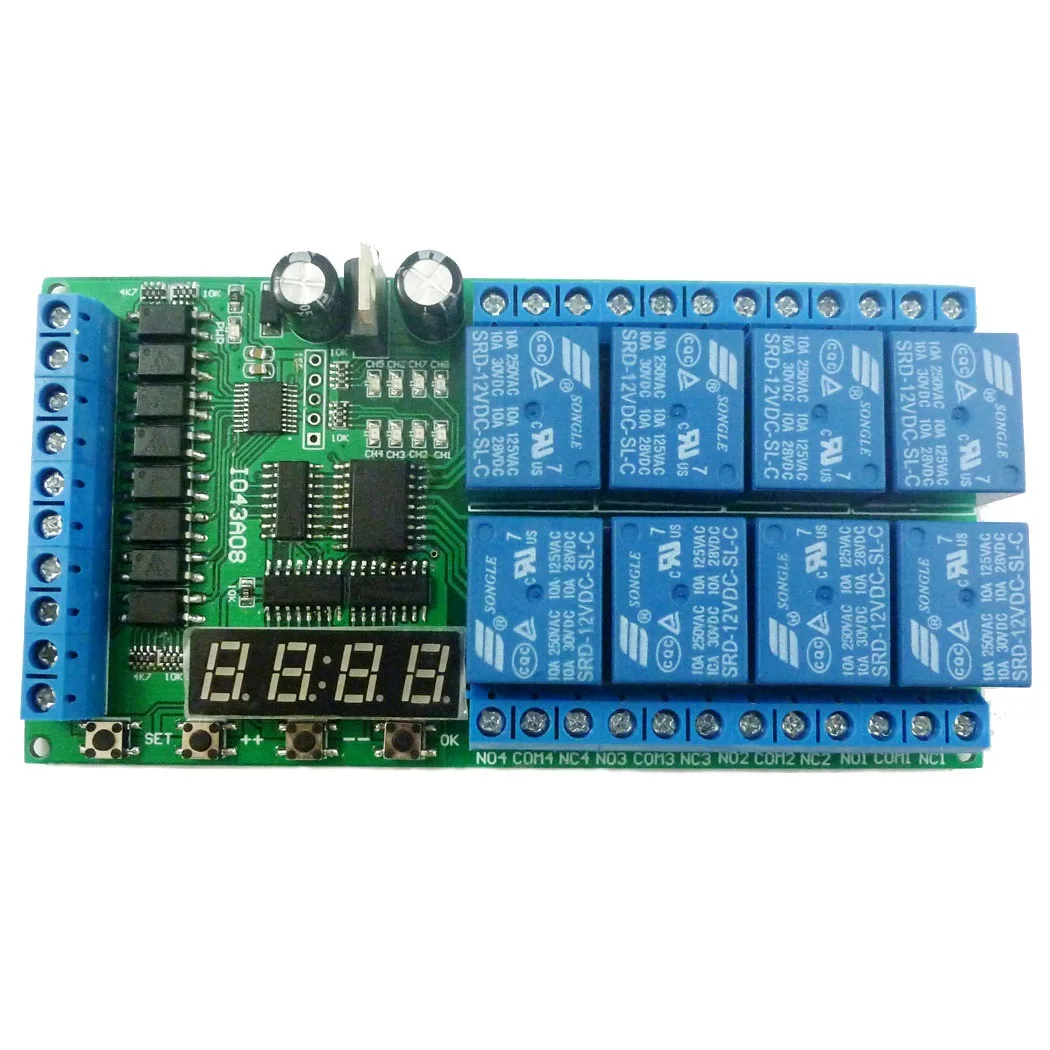 

DC12V 8Ch Multifunction Timer Delay Relay Board Time Switch Timing Loop Interlock Self-Locking Momentary Bistable Relay Module