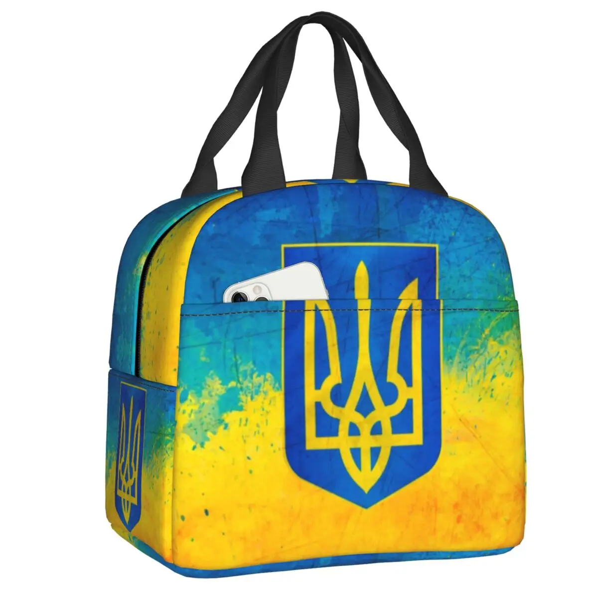 

Ukrainian Flag Lunch Bag for School Office Ukraine Coat Of Arms Portable Thermal Cooler Insulated Lunch Box Women Kids Food Bags