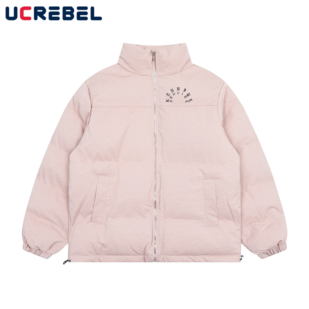 

Letter Embroidery Padded Jacket Mens Hem Drawstring Loose Casual Thick Quilted Jacket Winter Stand Collar Warm Zipper Outerwear