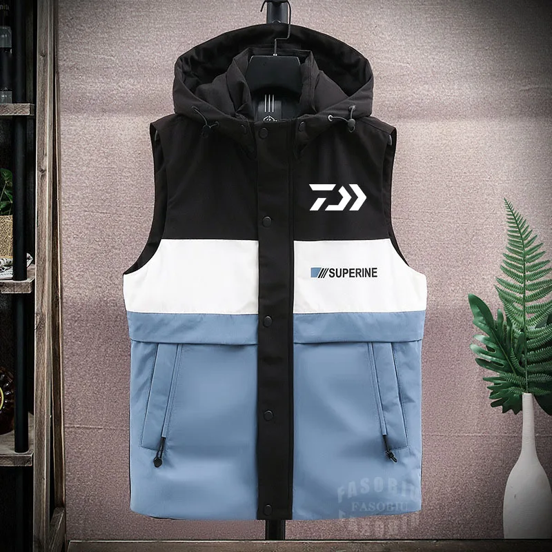 

Daiwa Mens Autumn Warm Fishing Vest Windproof Hooded Coat Slim Outdoor Sports Mountaineering Camping Long Sleeve Fishing Jackets