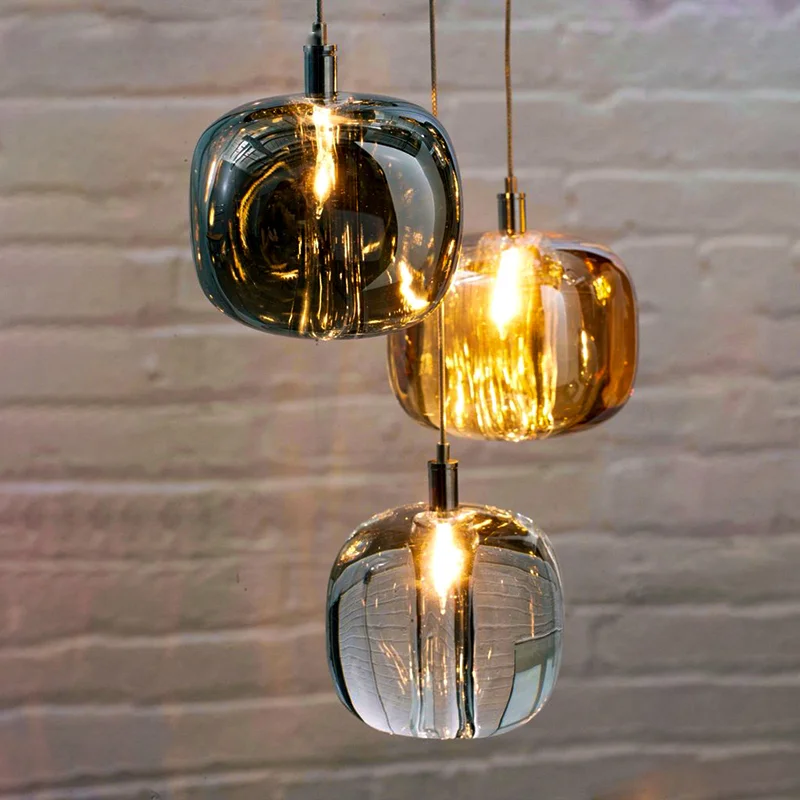 

Люстры стеклянные янтарные дымчато-серые и белые, новые современные подвесные светильники для гостиной, столовой, кабинета, спальни, прикро...