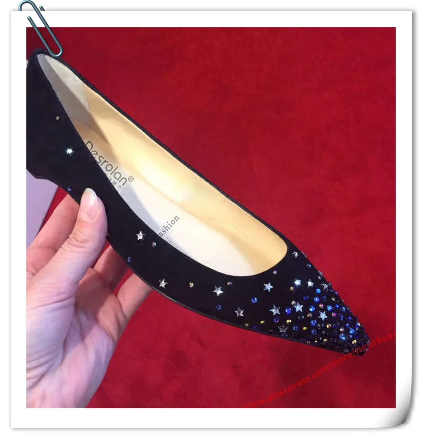 

Women Star Rhinestone Flat Bottomed Pointed Single Shoes With Raised Flat Heels Shallow Mouth Pointed Shoes Wedding Shoes