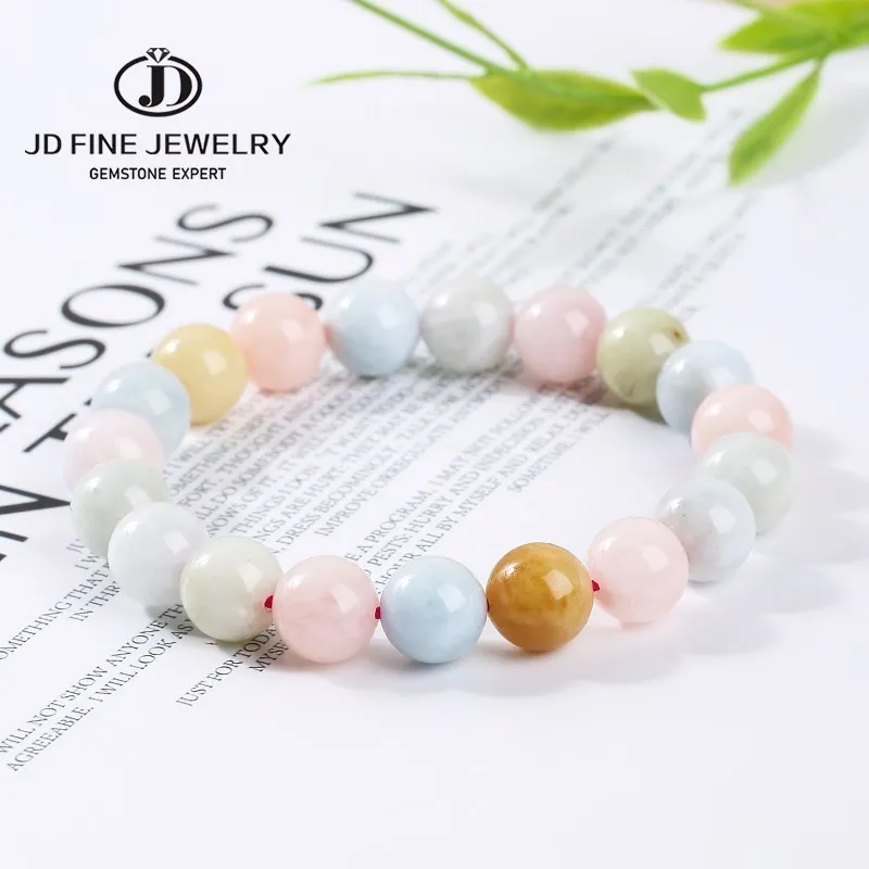 

JD 7A Natural Multicolor Morganite Gem Stone Bracelets Women Fashion Jewelry Pulsera Energy Reiki Crystal Yoga Wristhand Bangles