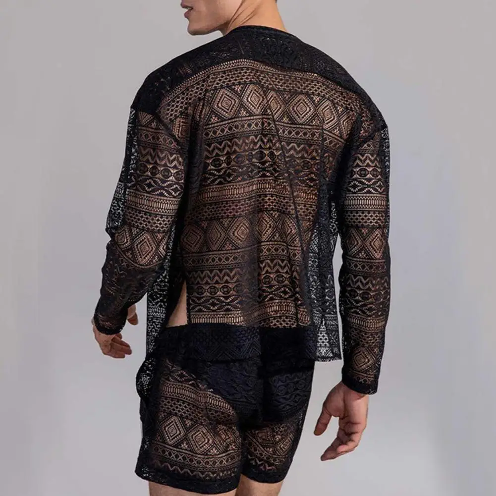 

Causal Outfit Male Two Pieces Set Sexy Single Breasted Popular See Through Cut-out Outfit