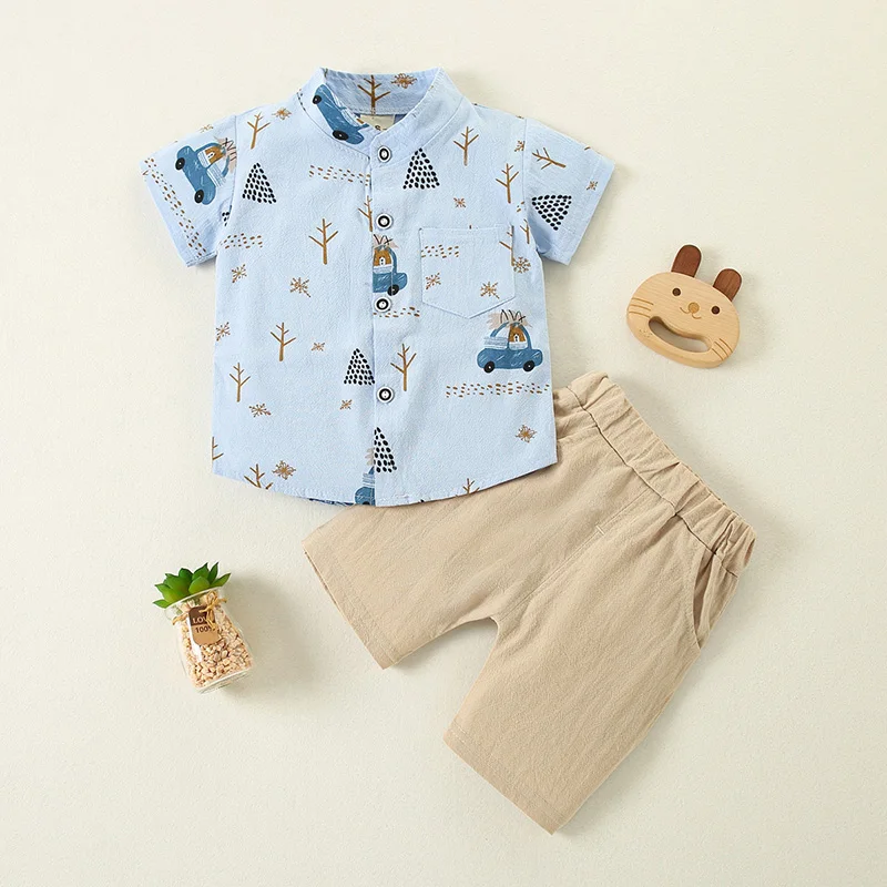 

Baby Boy Summer Clothing Set Toddler Boy Shirt+Shorts Short Sleeve Cotton Kids Suit Children Clothing Boys Outfit 4 Colors