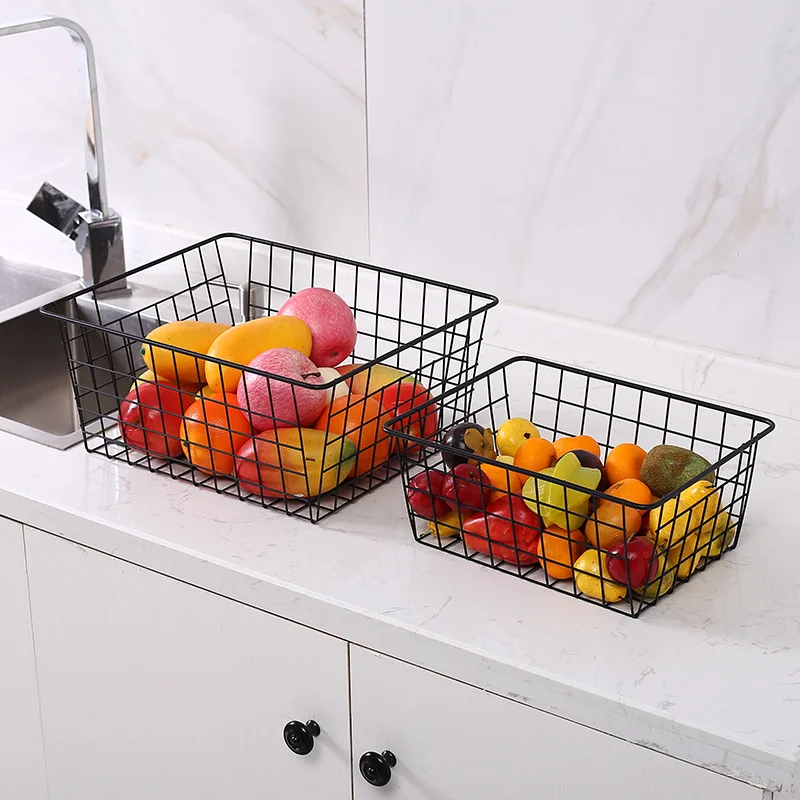 

Iron Art Wire Wrought Storage Basket Household Desktop Metal Organizer Holder Bathroom Kitchen Sundries Container