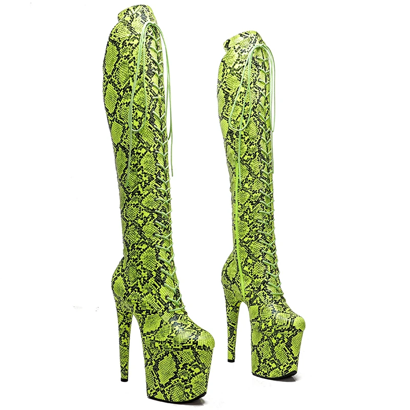 Leecabe  Green Snake upper 20CM/8inches Pole dancing shoes High Heel platform Boots closed toe Pole Dance boots