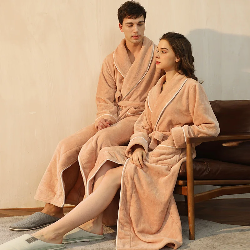 End of the year ins flannel Nightgown men's simple large coral velvet couple bathrobe women's autumn and winter long style thick