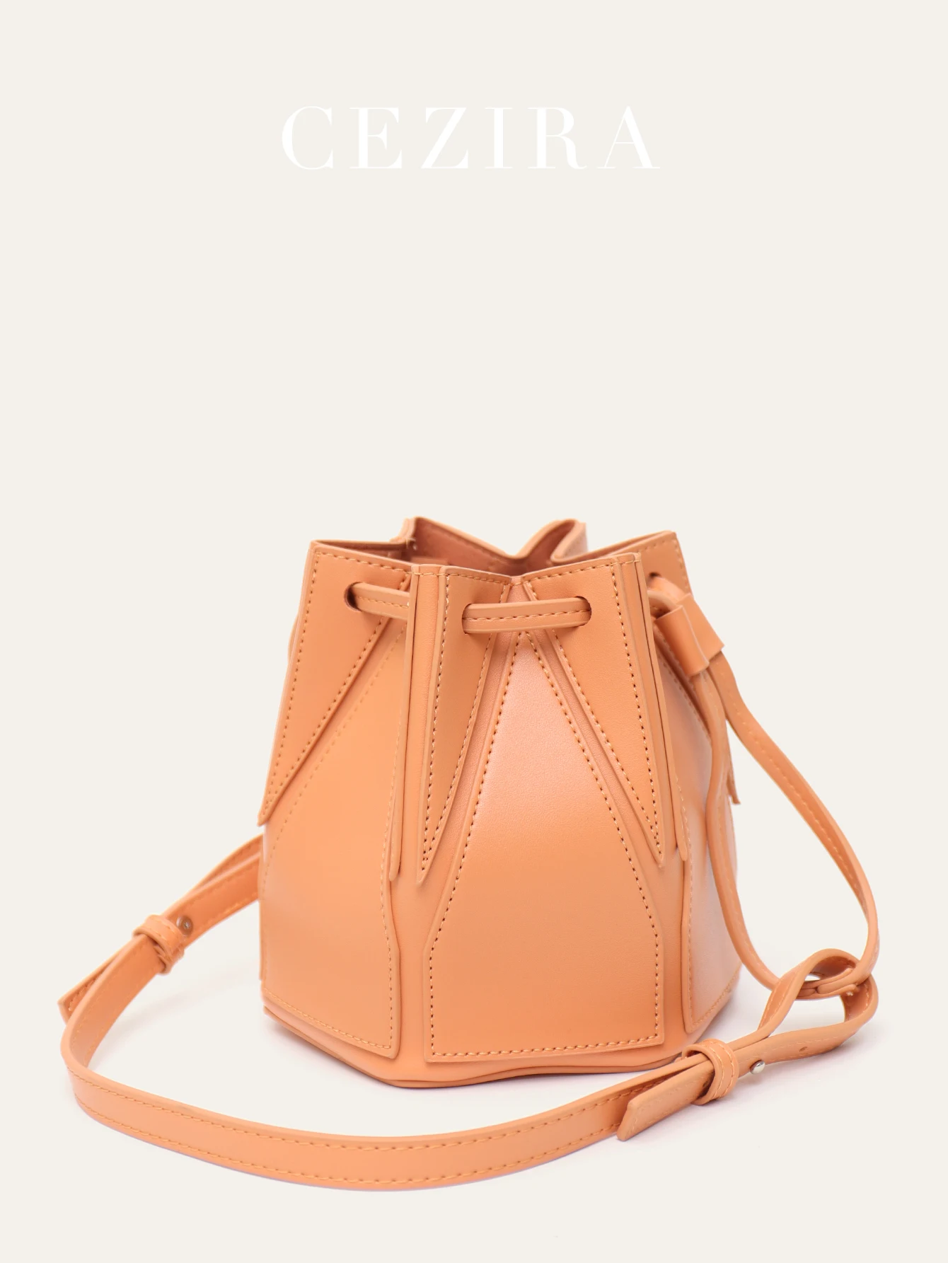 CEZIRA Female Luxury Designer Drawstring Bucket PU Vegan Leather Fashion Sling Casual Patchwork Shoulder Bags Cross Body Purse