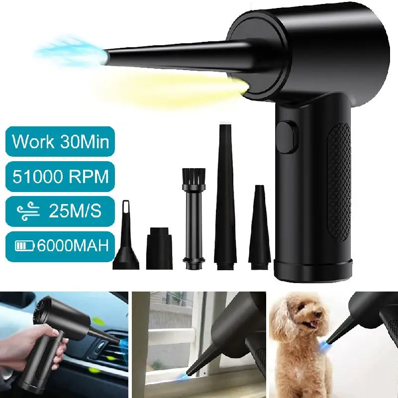 

Powerful Air Duster Cordless Air Blower Cleaning For Computer Home Office Car Interiors Keyboard Handheld Compressed Air Duster