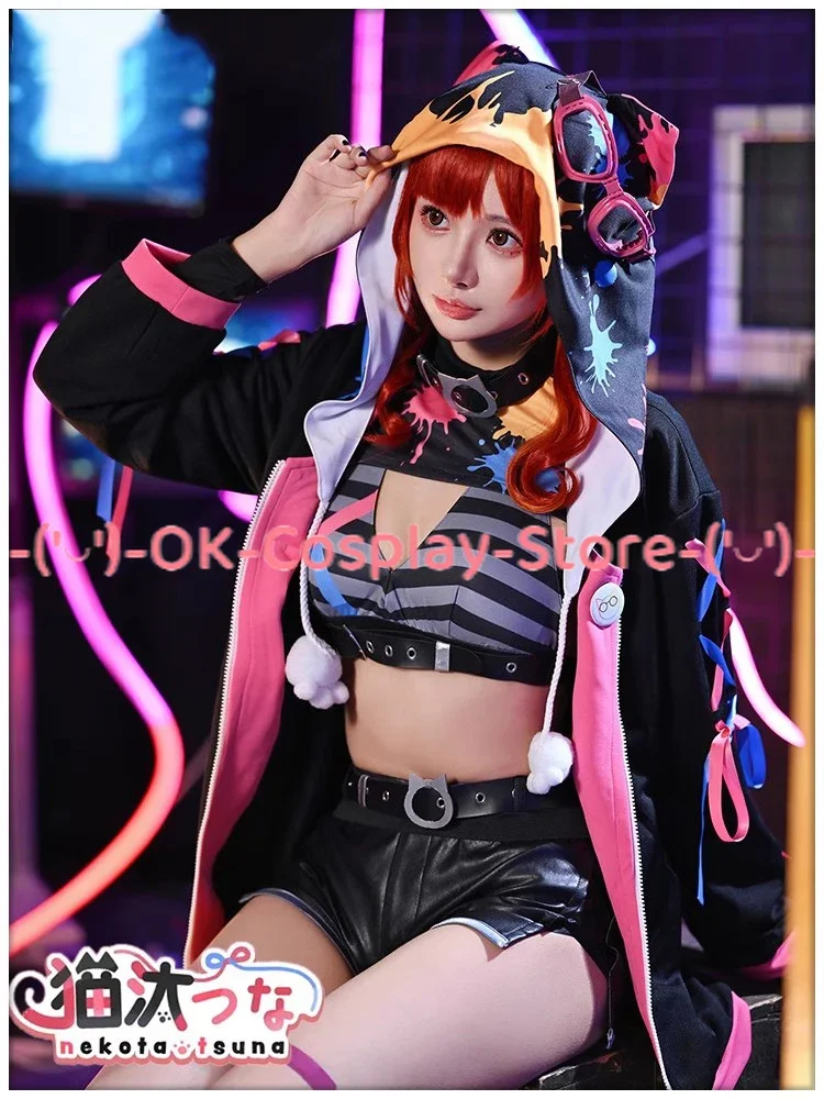 Nekota Tsuna Косплей Костюм Vtuber Милый праздничный костюм Пальто с капюшоном Топ Брюки