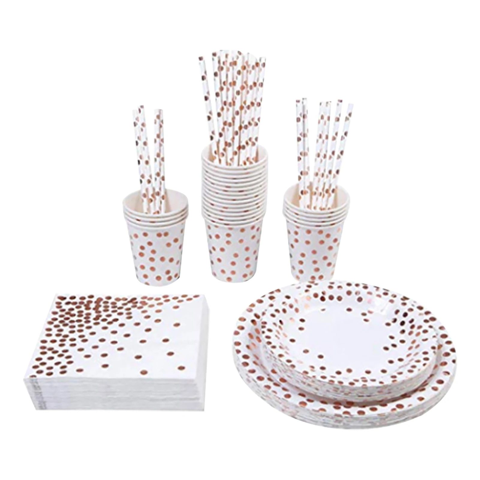 

105pcs Barbecue Paper Plate Cup Napkin Baby Shower Wedding Dessert Home Birthday Party Disposable Tableware Set Gold Dot