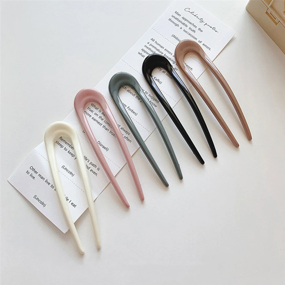 

Korean Simple Elegance Disk Hair Acrylic U-shaped Hairpins Hair Sticks Hair Fork Hair Accessories