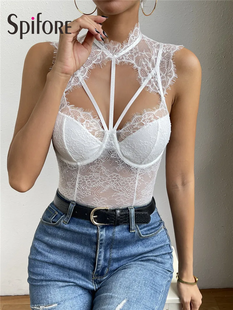 Женское кружевное боди без рукавов с открытой спиной