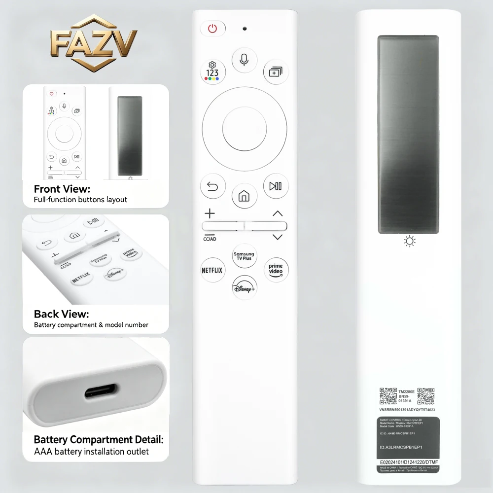 Фото Солнечный голосовой пульт FAZV для Samsung BN59-01391A TM2281E RMCSPB1EP1 Neo QLED 4K/8K QN85B/QN90B/QN95B/QN100B LS03B Smart TV №1